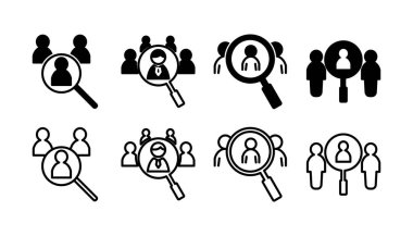 Simge vektörü işe alınıyor. Arama görevi boşluk simgesi. Büyüteç insanları arıyor.