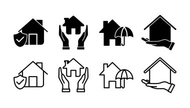Ev sigortası ikonu vektörü. ev kalkanı koruma logosu