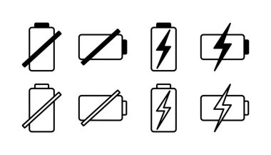 Batarya ikon vektörü. Batarya şarj göstergesi simgesi.