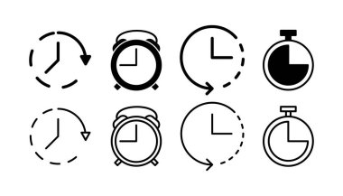 Saat simgesi. Zaman simgesi vektörü. Moda düz biçimli saat simgesi izole edildi