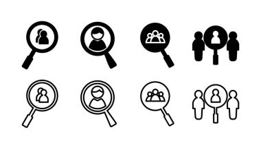 Simge vektörü işe alınıyor. Arama görevi boşluk simgesi. Büyüteç insanları arıyor.