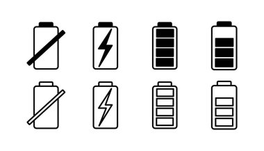 Batarya ikon vektörü. Batarya şarj göstergesi simgesi.