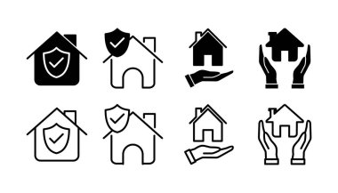 Ev sigortası ikonu vektörü. ev kalkanı koruma logosu