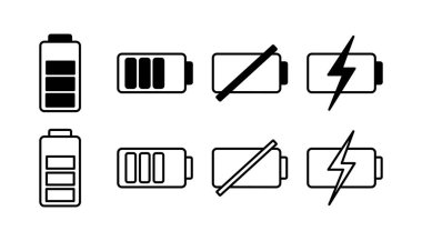 Batarya ikon vektörü. Batarya şarj göstergesi simgesi.