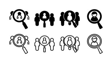 Simge vektörü işe alınıyor. Arama görevi boşluk simgesi. Büyüteç insanları arıyor.