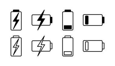 Batarya ikon vektörü. Batarya şarj göstergesi simgesi.