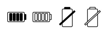 Batarya ikon vektörü. Batarya şarj göstergesi simgesi.
