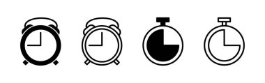 Saat simgesi. Zaman simgesi vektörü. Moda düz biçimli saat simgesi izole edildi