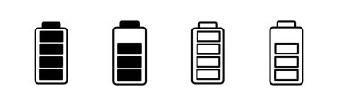 Batarya ikon vektörü. Batarya şarj göstergesi simgesi.