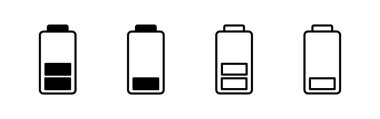 Batarya ikon vektörü. Batarya şarj göstergesi simgesi.