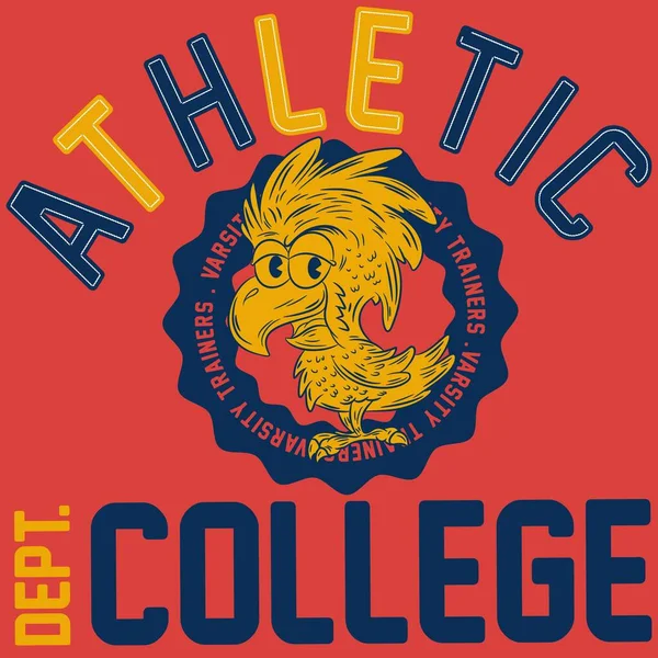 Illustration Aigle Dessin Animé Avec Texte Collège Athletic College Arrière — Image vectorielle