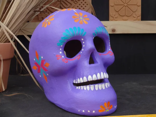 Cráneo Madera Día Los Muertos Máscaras Mercado Ciudad México México — Foto de Stock