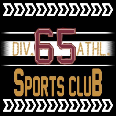 Yamalı kolej illüstrasyonu ve Sport Club, Div 'e mesaj. Atletik. Okul takımı tasarımı.