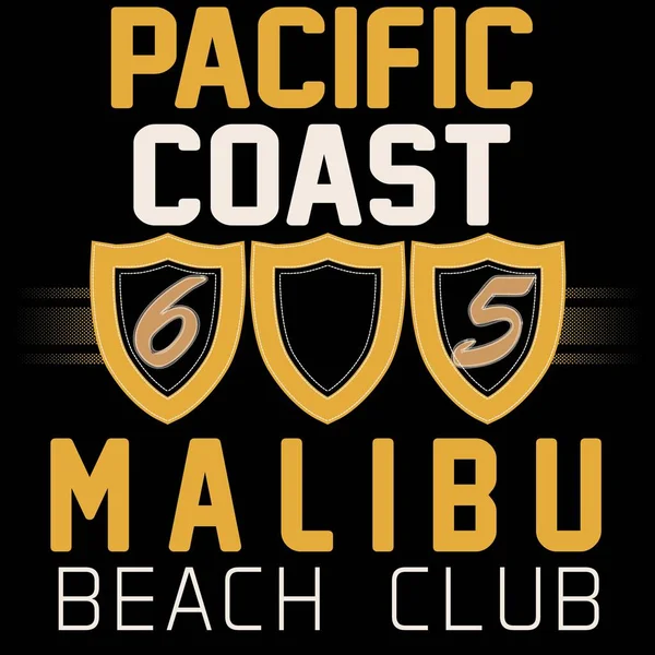 Illusztráció Pacific Coast Malibu Beach Club Divat Stílus Szörftervezés — Stock Vector