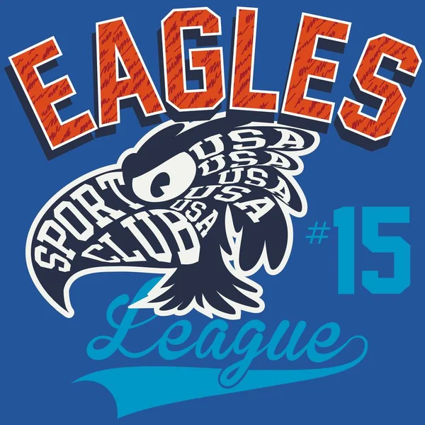 College Eagles Con Mascotte Lettere League Stile Varsity Design Moda — Vettoriale Stock
