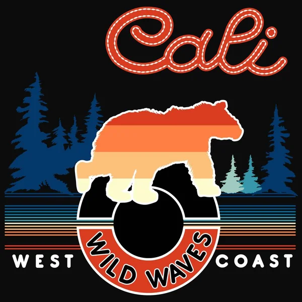 Metin Plajlı Sörf Illümü Ayı Yürüyüşü Batı Yakası California Mesaj — Stok Vektör