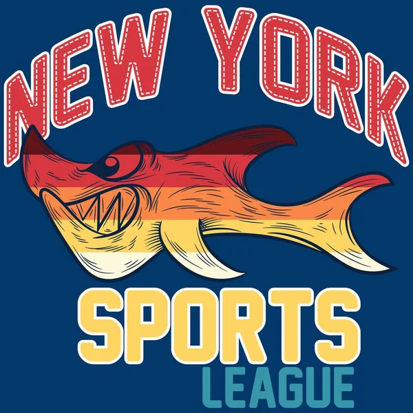 New York Text Embroidered Shark Colors Gradient Sports League Fashion — Stockvector