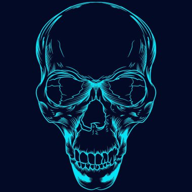 Vector illustration of digital screaming skull with color drop shadow in modern grunge design style.