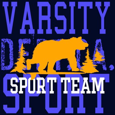 vector outdoor camping and bear illustration for t-shirt printing Varsity Dept. Sport team grizzly. fashion design.