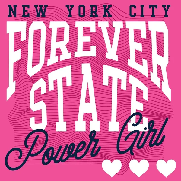 New York City Forever State Power Girl Avec Des Cœurs — Image vectorielle