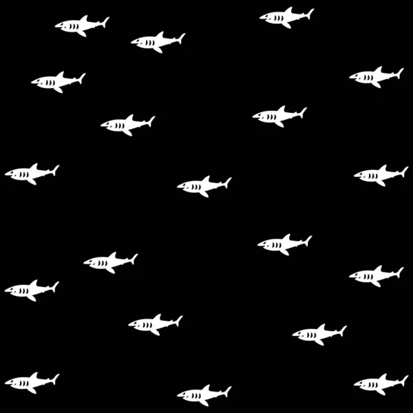 Patrón Vector Tiburón Con Peces Submarinos Dibujados Mano Fondo Contemporáneo — Vector de stock