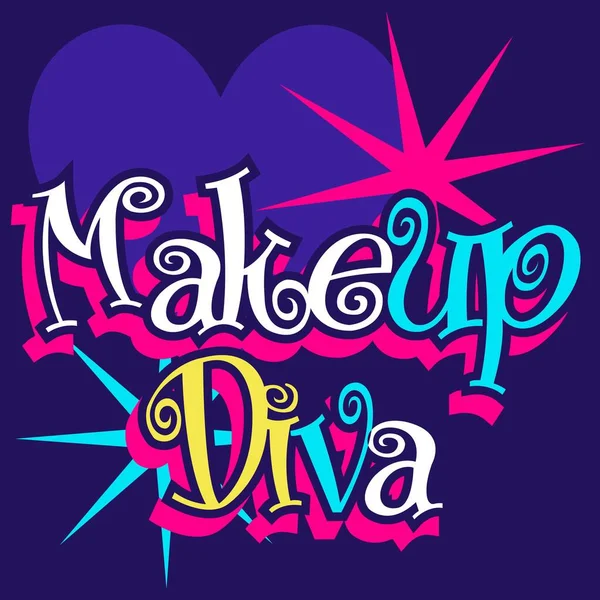 Texte Maquillage Diva Avec Étoiles Coeur Avec Dégradé 90S Fashion — Image vectorielle