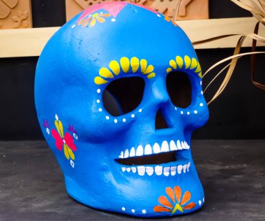 Dia De Los Muertos Cadılar Bayramı Kutlama Arkaplanı Şekerli Fotoğraf, Resim ve Kraliyet Resmi. Seçici Odağı Kopyalama Boşluğu ile Kapat.