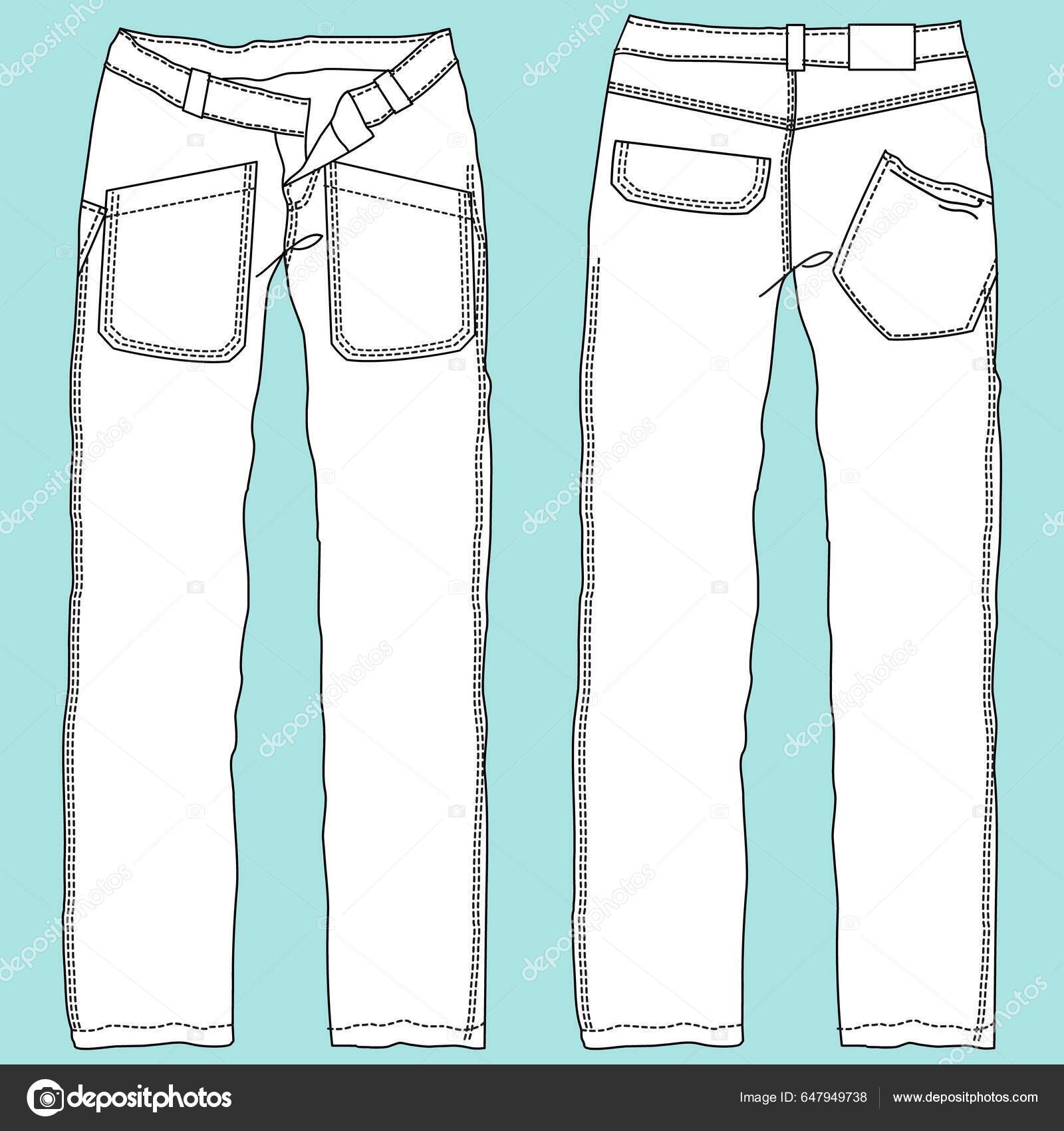 Teknisk Mode Illustration Unisex Denim Bukser Med Teknisk Tegning  Planetariske Stock-vektor af ©Kamui7mx 647949738