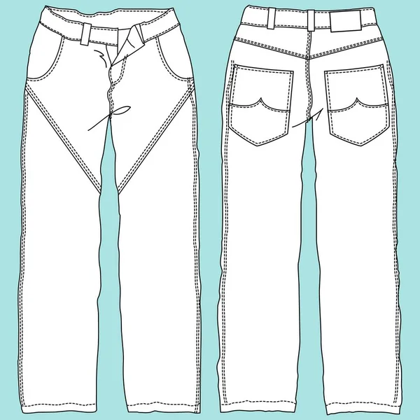 Ilustración Moda Técnica Pantalones Vaqueros Unisex Con Dibujo Técnico Cortes — Archivo Imágenes Vectoriales