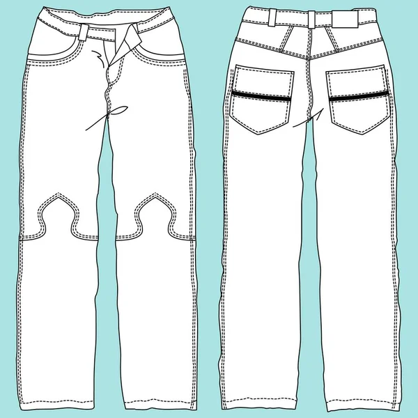 Ilustración Moda Técnica Pantalones Vaqueros Unisex Con Dibujo Técnico Cortes — Vector de stock