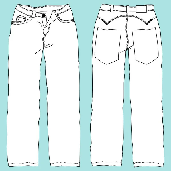 Ilustracja Moda Techniczna Jeansowe Spodnie Unisex Rysunkiem Technicznym Planetarne Cięcia — Wektor stockowy