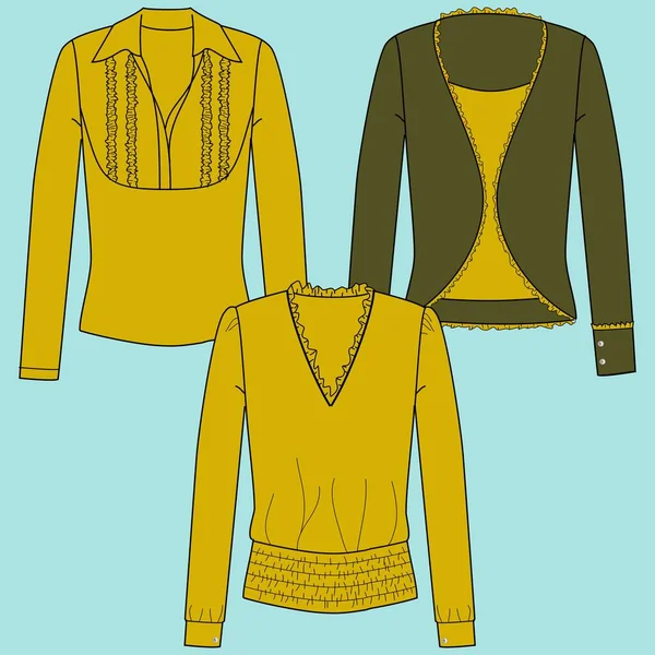 技术时尚插图 Unisex Clothes 设置了衬衫图标 技术制图行星式女装系列 后视图 男装Cad — 图库矢量图片