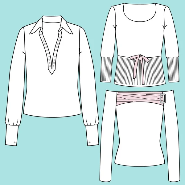 Ilustração Moda Técnica Unisex Clothes Set Blusas Ícones Desenho Técnico — Vetor de Stock