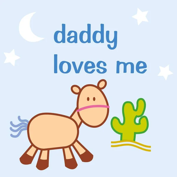 Roztomilý Poník Kaktusem Hvězdným Měsícem Text Daddy Loves Cute Design — Stockový vektor