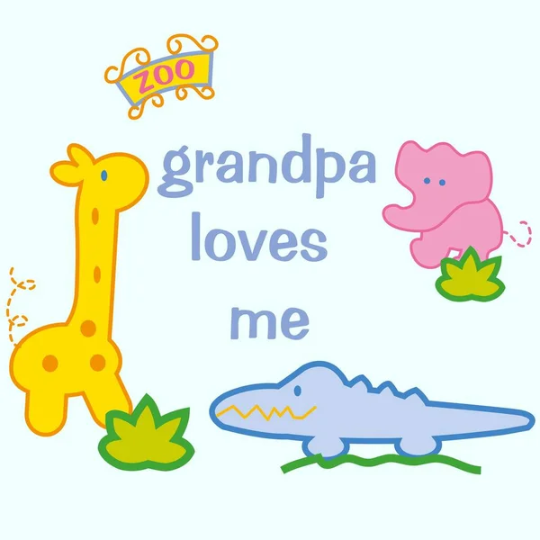 Жираф Слон Крокодил Текстом Бабушка Любит Меня Милый Дизайн Стиль — стоковый вектор
