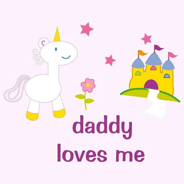 Cute Unicorn Castle Text Daddy Loves Cute Flowers Spring Summer — Stock Vector