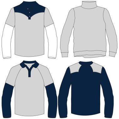 Hem erkek hem de kadınlar için mevsimlik giysiler için siluetler ya da teknik çizgiler, bazılarının ön, çanta ve kaputu açık.