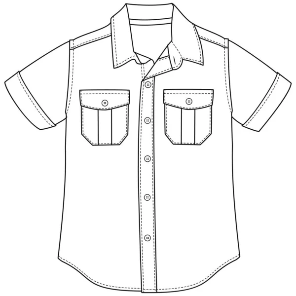 长袖和短袖衬衫 季节性裁剪和男子 女童或妇女口袋的轮廓或技术轮廓 任何季节的潮流 — 图库矢量图片