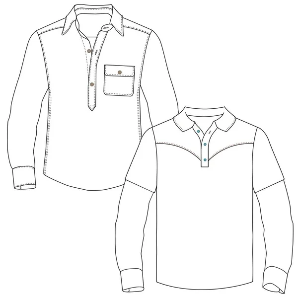 長袖と半袖シャツ 季節のカットや男性 男の子 女の子や女性のためのポケットの技術的な概要やシルエット どんな季節でも流行し — ストックベクタ
