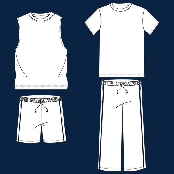 シルエットや子供 男性のための長袖 半袖Tシャツのセットの技術的な概要 シーズンコレクション — ストックベクタ