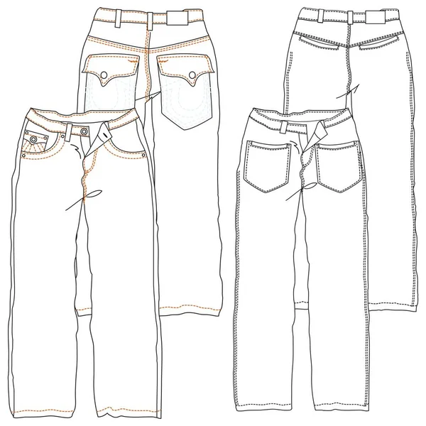 Silhouetten Technische Artikelen Van Jeans Voor Heren Voor Jongens Voor — Stockvector