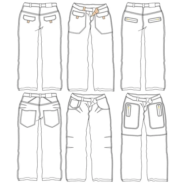 Silhouetten Technische Artikelen Van Jeans Voor Heren Voor Jongens Voor — Stockvector