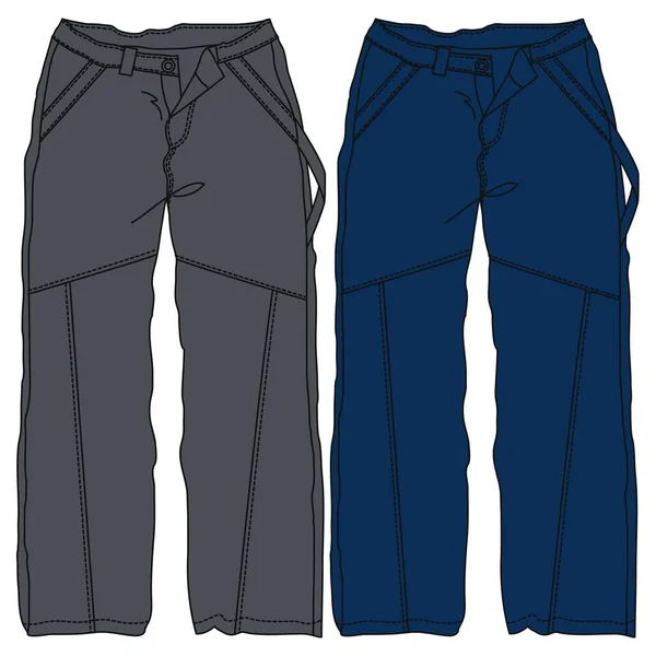 女童或妇女用季节性裁剪和口袋的牛仔裤的轮廓或技术线条 — 图库矢量图片