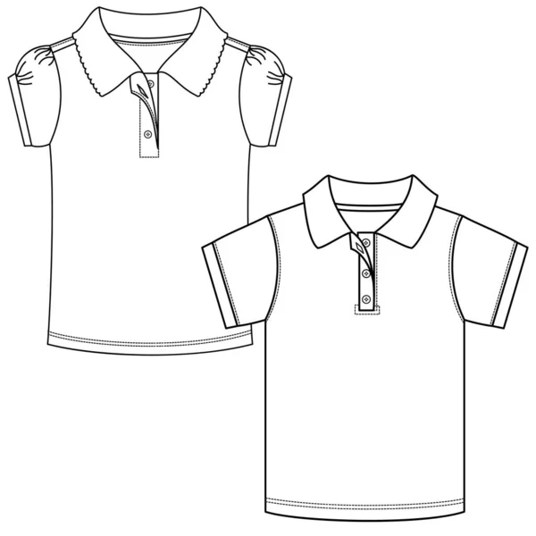 シルエットや子供 男性のための長袖 半袖Tシャツのセットの技術的な概要 シーズンコレクション — ストックベクタ
