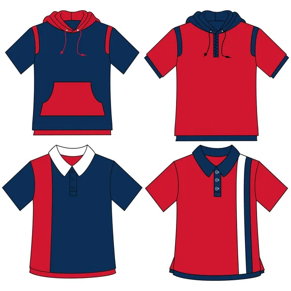男式和女式运动衫的轮廓或技术线条 用于季节性服装 有的在前面有开口 有的有袋和帽 — 图库矢量图片