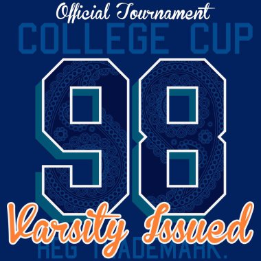 Indigo Paisley kolej tasarımı metin ve sayı yaması, bahar yaz tasarımı, vektör moda tarzı.