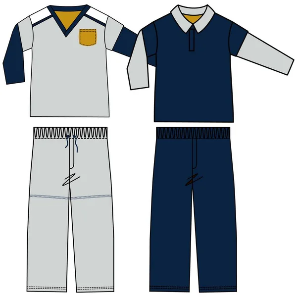 Męskie Chłopięce Koszule Męskie Chłopięce Oraz Pajama Set Sleepwear Vector — Wektor stockowy
