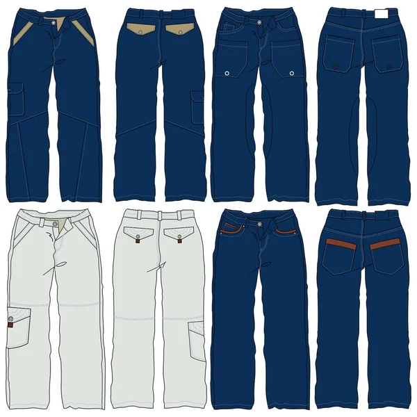 Pantalones Vaqueros Delanteros Traseros Jean Jean Para Hombres Ilustración Moda — Vector de stock
