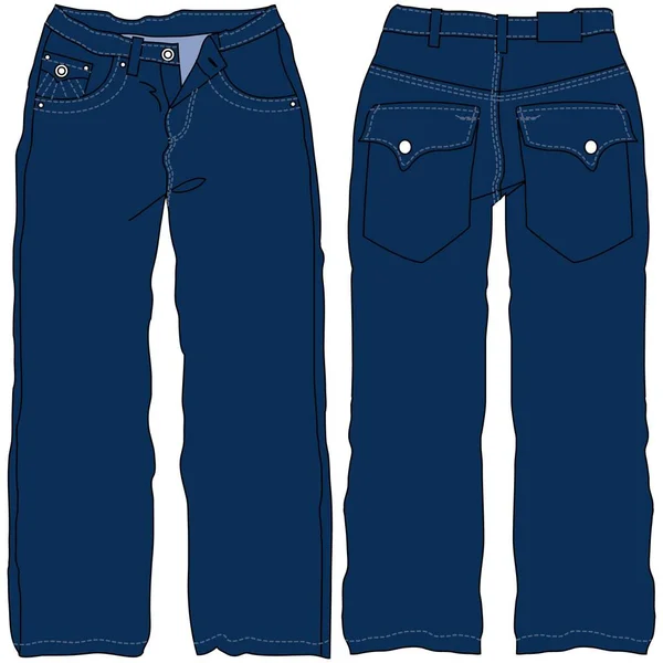 Vorder Und Rückseite Vektor Jeanshose Für Männer Flache Cartoon Modeillustration — Stockvektor