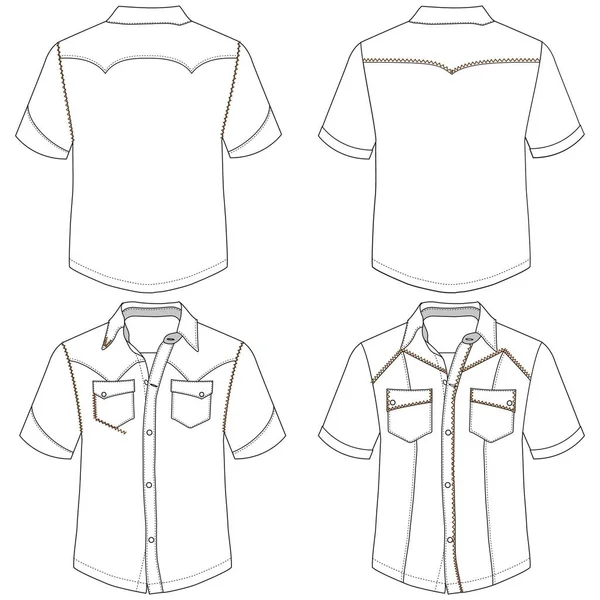 男子长袖衬衫平面草图矢量插图短袖衬衫与技术轮廓与彩色 图库插图